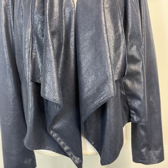 INC International Concepts Faux Leather Waterfall Blazer Women's Large Blue Navy - Picture 4 of 9